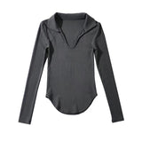 Women T-Shirt Autumn Long Sleeve Lapel V-Shaped Women's T-shirt