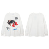 Men Long Sleeve Shirt Vintage Print Long Sleeve T-shirt Men and Women Vibe Idle Style round Neck