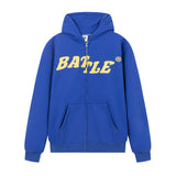 Men Fleece Lined Hoodie High Street Letters Printed Hoodie Men's Loose Hooded