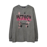 Men Long Sleeve Shirt Vintage Print Distressed Long Sleeve T-shirt Men and Women American Style Hip Hop Loose