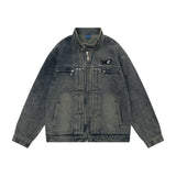 Men Fleece Lined Hoodie Spring and Autumn Denim Jacket Men Vibe Washed and Worn Denim Jacket