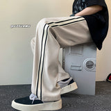 Men Sweatpants Ice Silk Leggings Striped Mopping Casual Trend All-Matching Straight
