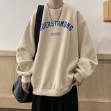 Men Hoodie round Neck Sweater Men's Autumn Letter Print Hong Kong Style All-Matching Loose