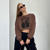 Women Sweatshirt Printed Sweater Coat Female Spring and Autumn round Neck