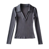 Women T-Shirt V-neck Long-Sleeved T-shirt Bottoming Top