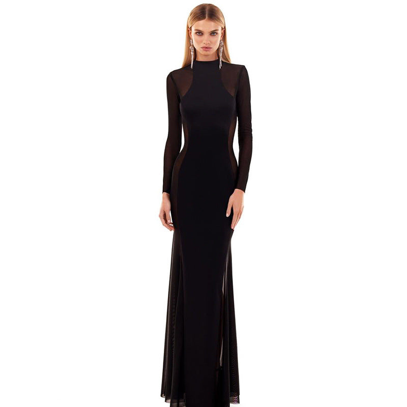 Women Desses Stitching Tight Long-Sleeved Fishtail Dress