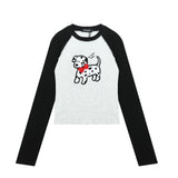 Women Long Sleeve T-shirt Color-Block Crew Neck T-shirt Female Butterfly Autumn Ins Trendy Tops