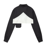 Women Long Sleeve Shirt Short Shirt Women's Spring and Autumn Stitching Contrast Color Long Sleeves Shirt