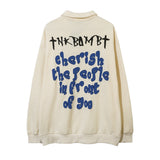 Men Hoodie Hip Hop Letter Print Sweatshirt Men's Lapel Pullover Zipped Stand Collar Cartoon Top