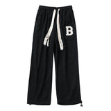 Men Sweatpants Spring and Autumn Straight Loose Letter Flocking Draping Mop