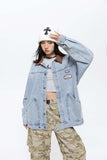Unisex Jacket Fall Color-Blocking Lapel Denim Jacket Women's Clothing