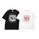 Men T Shirt Vintage Kitten Print Short Sleeve T-shirt Men and Women College Style Hip Hop