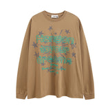 Men Long Sleeve Shirt Idle Style Alphabet Graffiti Print Long Sleeve T-shirt Men and Women All-Matching