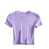 Women Cotton T Shirt Summer round Neck Short Sleeves
