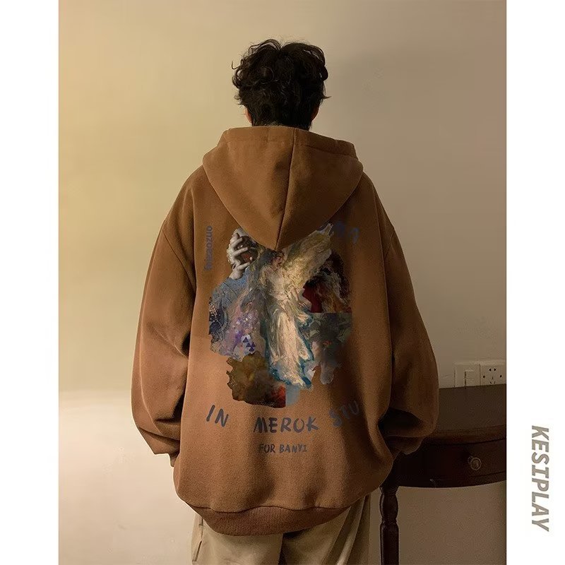 Men Hoodie Hooded Sweater Men's Spring Retro Baggy Coat