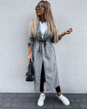 Plaid Trench Coat Autumn and Winter Long Sleeve Button Lapel Keep Warm Pure Color Long Woolen Coat