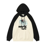 Men Hoodie Spider Web Embroidered Letters Hooded Pullover