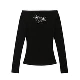 Women Long Sleeve T-shirt Floral-Print off-Shoulder Long Sleeve T-shirt for Women Autumn Cotton