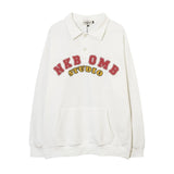 Men Hoodie Heart-Shaped Cartoon Character Printing Lapel Sweatshirt Loose Long Sleeve Half-Open Collar Pullover