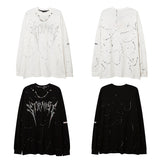 Men Long Sleeve Shirt Hot Drilling plus Velvet Black round Neck Sweater for Men and Women Loose Retro