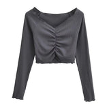 Women T-shirt Short-Sleeved T-shirt Women's Autumn High Waist Top