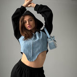 Women Sweatshirt Denim Patchwork Hoodie Women Loose