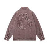 Men Denim Jacket Embroidered Spider Denim Jacket Men Loose Wash Do the Old Cowboy Coat