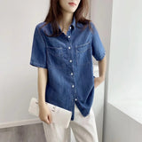 Women T-Shirt Vintage Denim Shirt Women Summer Loose Design