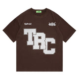 Men's T Shirt Letter Print Short-Sleeve T-shirt Men's and Women's Retro Loose round Neck