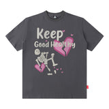Men T Shirt Vintage Skull Heart Printing Pattern Short Sleeve