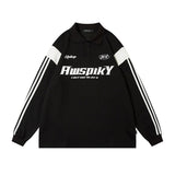 Men Long Sleeve Shirt Preppy Style Polo Lapel Long Sleeve T-shirt Men and Women Hiphop Retro