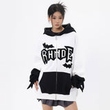 Women Hoodie Hooded Sweater Women's Color Matching Letters Autumn and Winter Loose