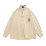 Men Long Sleeved T Shirt Cartoon Embroidery Shirt Coat Men's Loose Casual Spring and Autumn Long Sleeve Shirt