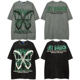 Men T Shirt Washed and Worn Short-Sleeved T-shirt Men's Retro