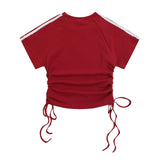 Women T-shirt Short-Sleeved T-shirt Summer Color Matching Bare Midriff Slim Fit O-neck Short