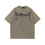 Men T Shirt Printed Worn Looking Washed-out Short-Sleeved T-shirt Men and Women Style Retro
