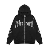 Men Hoodie Rhinestone Letter Hooded Cardigan Sweater