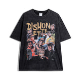 Men T Shirt Hip Hop Portrait Printing Washed Street Style Short Sleeve T-shirt Men and Women