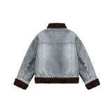 Unisex Jacket Winter Lamb Wool Stitching Denim Cotton Coat