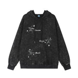 Men Hoodie Hole Five-Pointed Star Embroidered Hoodie