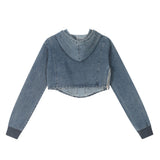 Women Hoodie Denim Hooded Sweater Women's Short Spring and Autumn Top