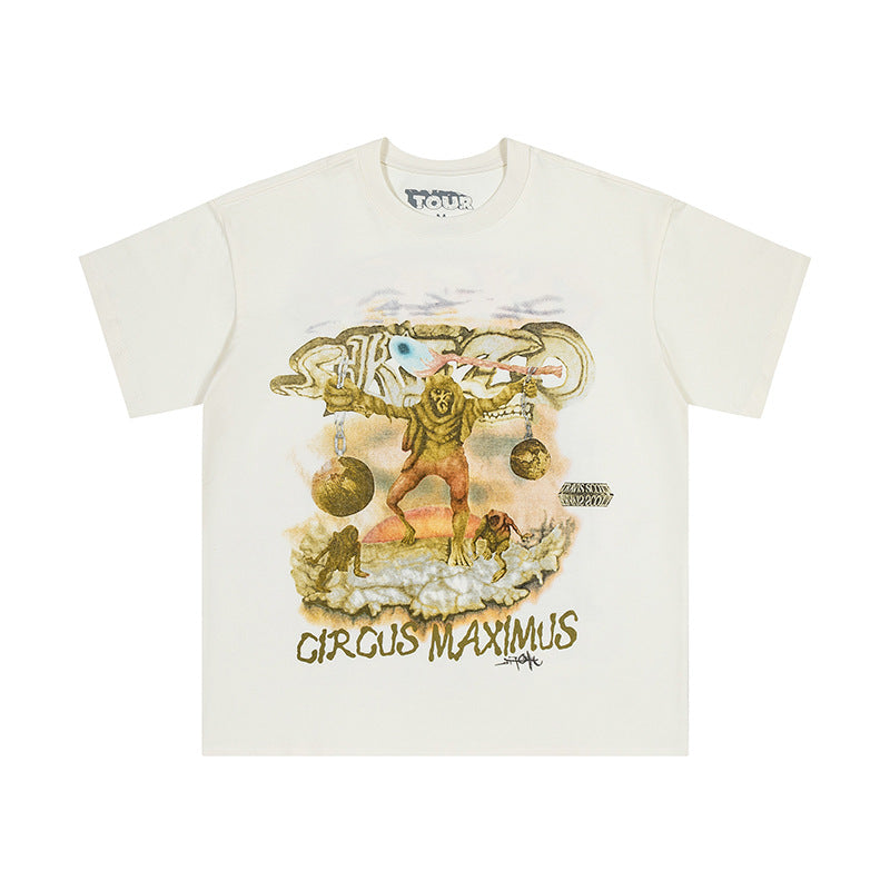 Travis Scott T-Shirt Travis Scott Utopia Tour Skull Soldier Casual Print Loose Short Sleeve