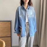 Women T-shirt Denim Shirt Women Loose Top Spring and Autumn Coat