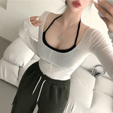 Women Long Sleeve Shirt Long Sleeve Vest Camisole Sexy Spring