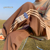 Men Sweatpants Striped Sports Trousers Loose Straight Wide Leg