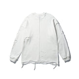 Men Hoodie Vibe Style Solid Color Simple Ripped Sweater Long Sleeve Loose round Neck Pullover Bottoming Shirt