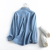 Women T-Shirt Spring/Summer Denim Shirt Solid Color Loose Casual Long Sleeves
