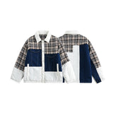Unisex Jacket Winter Plaid Stitching Edging Jacket for Women