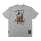 Men T Shirt Amekaji Vintage Printed Pure Cotton Loose Short Sleeve T-shirt for Men and Women