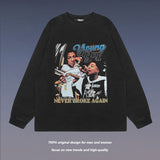 Men Long Sleeve Shirt West Coast Retro Long Sleeve Bottoming T-shirt Men's and Women's Ins Distressed Long Sleeve Top
